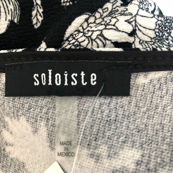 Soloiste Audrey Knit Sleeveless Black White Floral Flare V-Neck Dress New Sz S - Picture 13 of 16